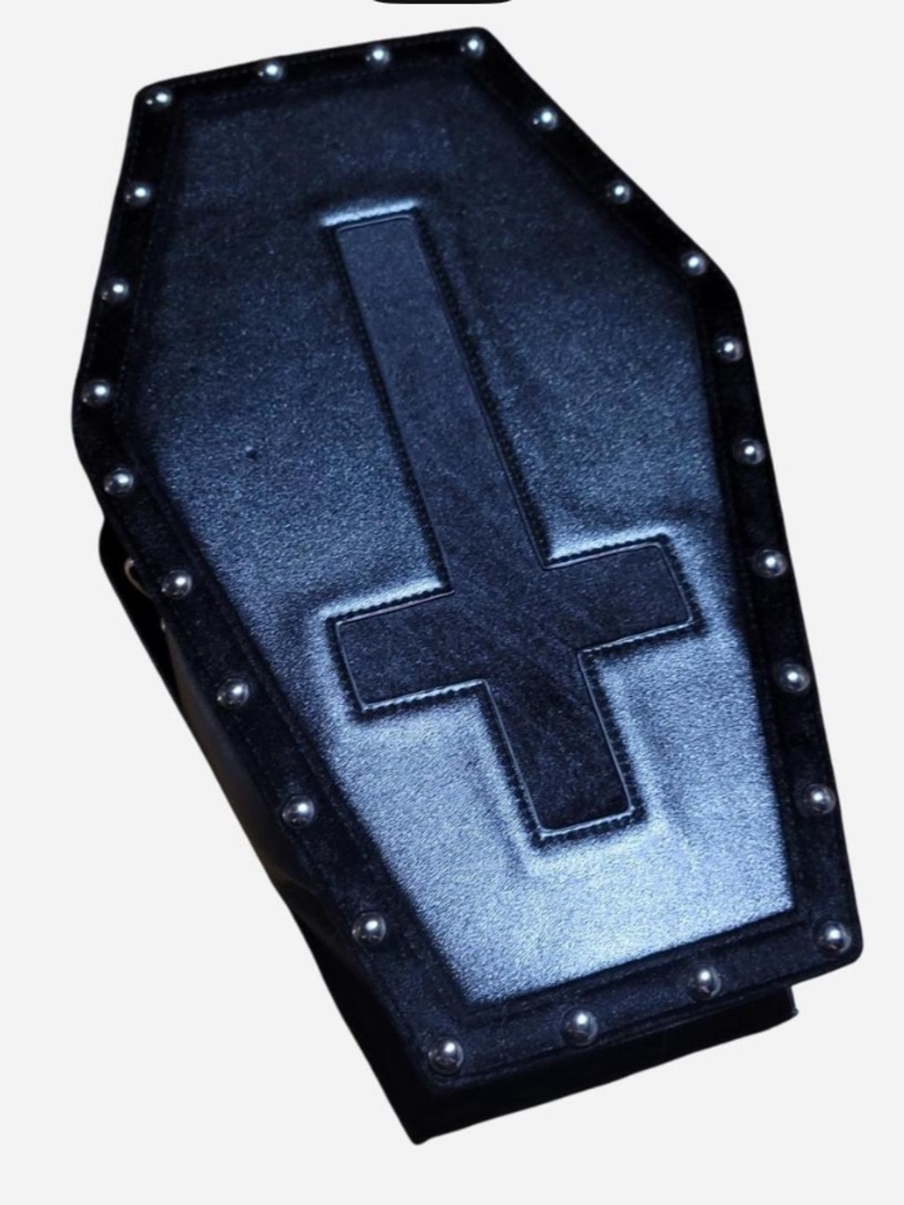 Leather/Suede Dolls Kill Coffin Backpack w/ Inverted Cross and Studs